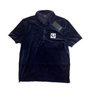 True Religion SS Velour Polo Collared Shirt Eclipse Blue Mens Size Small New